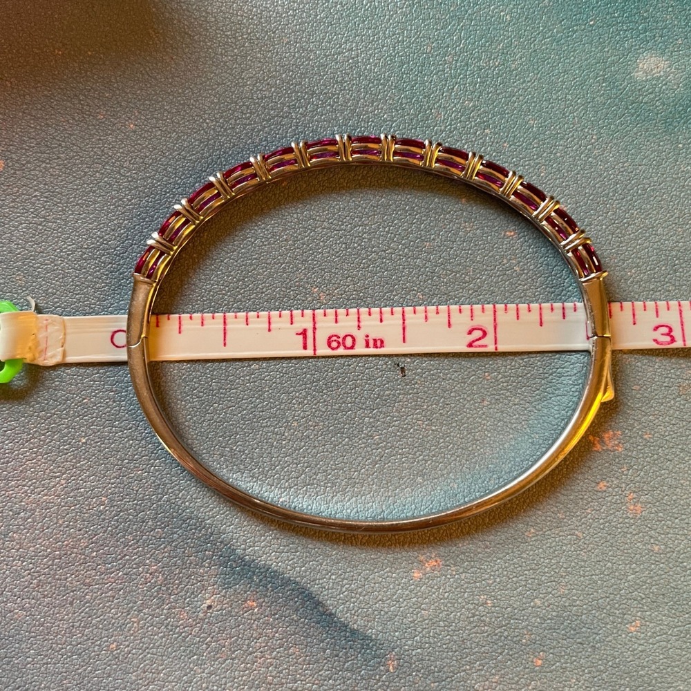 Sparkling Tennis Bracelet Pink Gemstones Gold Tone Bangle Womens Fashion Jewelry - Picture 7 of 7